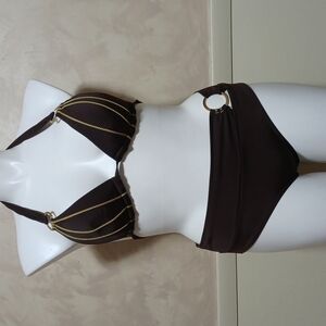 MAGIC BRA WOMENS SWIM WEAR SIZE M 2 PIECE BIKINI IN A BEAUTIFUL BROWN